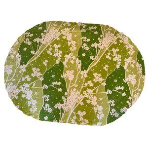 Vtg 60s Vera Neumann Green White Floral Tablecloth Cotton Oval Branches Spring